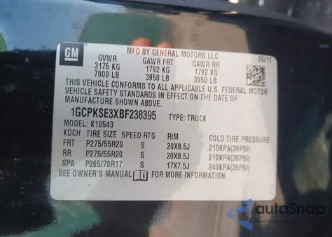 2011 Chevrolet Silverado 1500 Lt z USA, uszkodzony, nr VIN 1GCPKSE3XBF238395